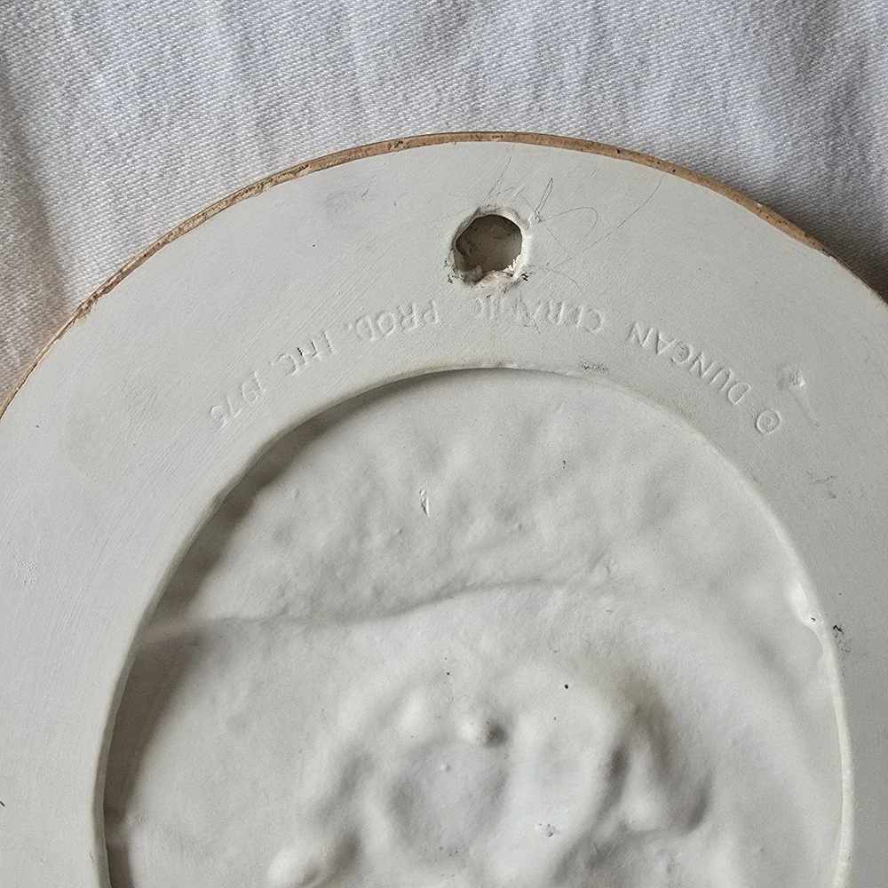 2 Vintage 1975 Art Duncan Round Wall Molds Hand Painted Lady Dog Ceramics Signed